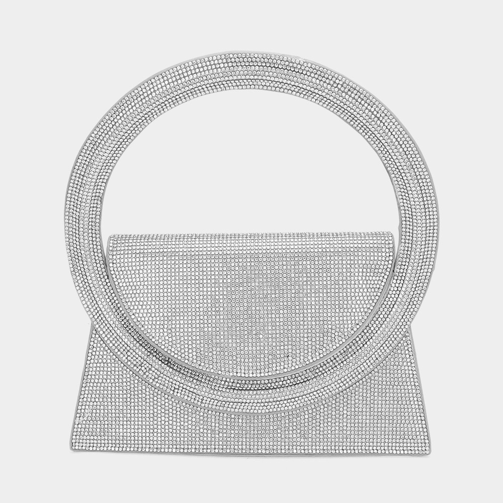 Glamorous Silver Rhinestone Top Handle Evening Bags w/Straps